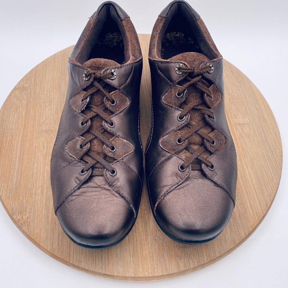 Taos Shoes Womens 9 Bronze Metallic Leather Lace Up Comfort Flats Boho